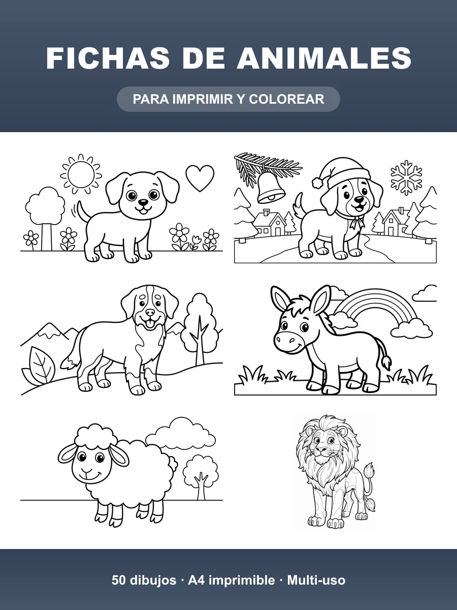 Fichas de Animales · 50 Dibujos B&N para Imprimir