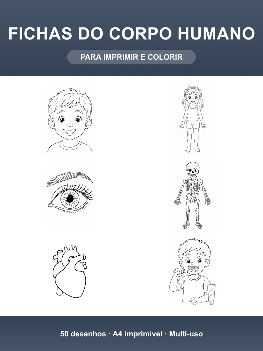 Fichas do Corpo Humano · 50 Desenhos para Colorir e Imprimir