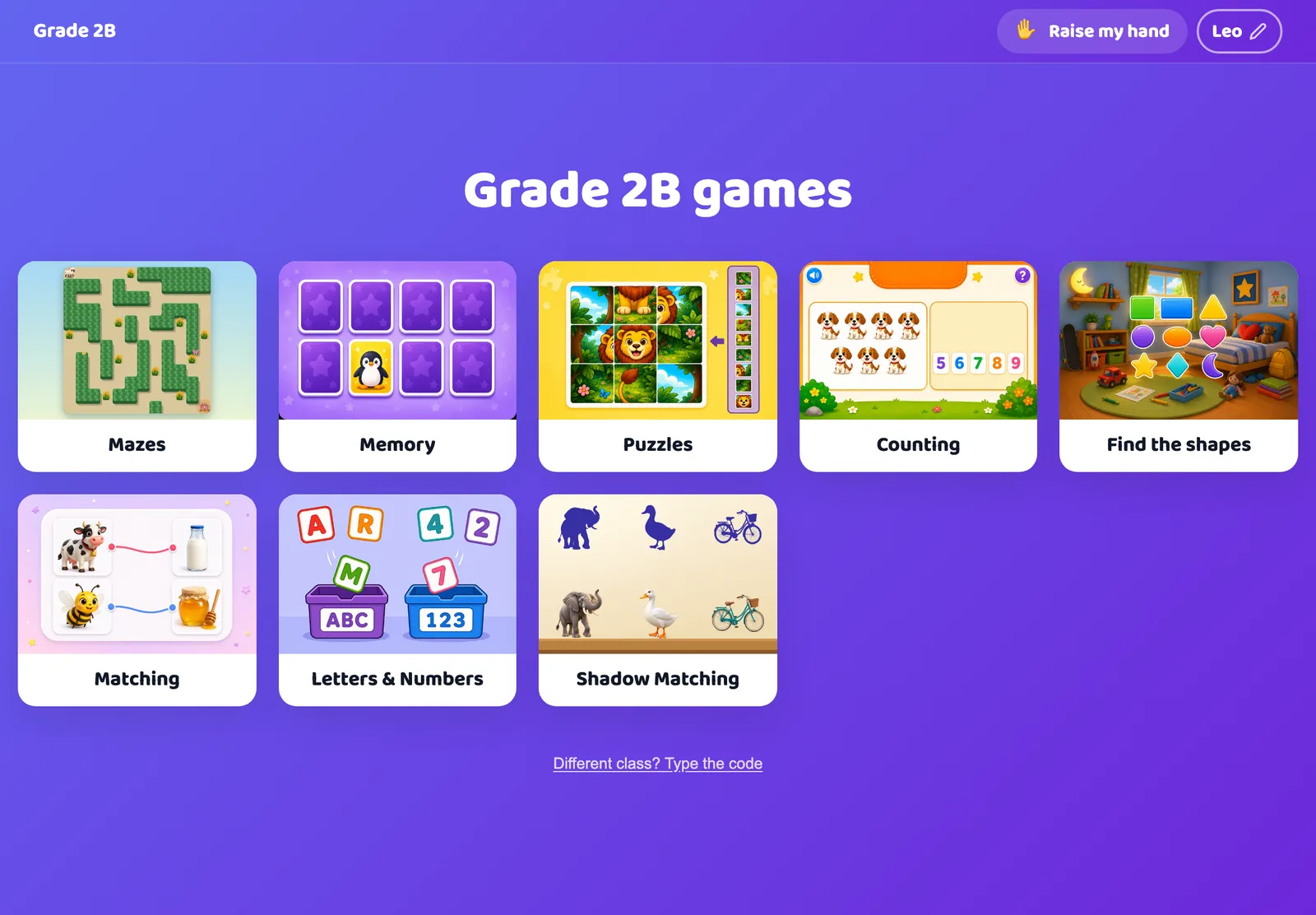The class games on a student’s screen