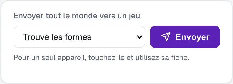 Envoyer tout le monde vers un jeu, sur le tableau de bord