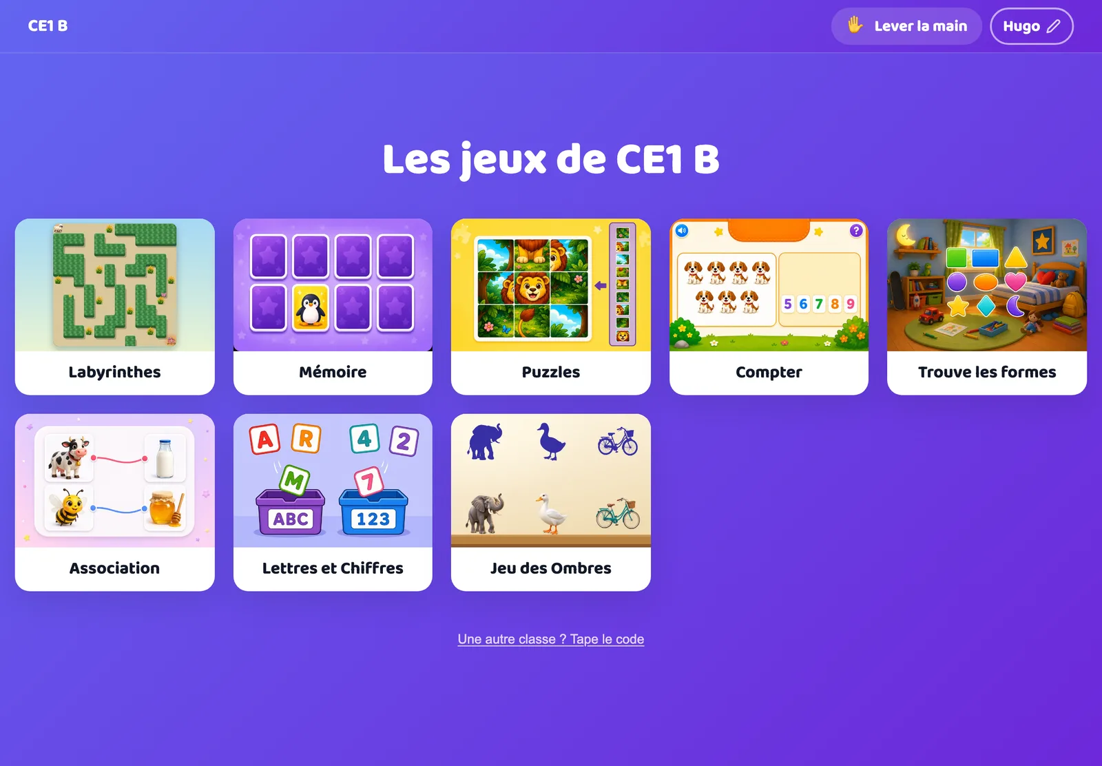 Les jeux de la classe sur l’écran d’un élève