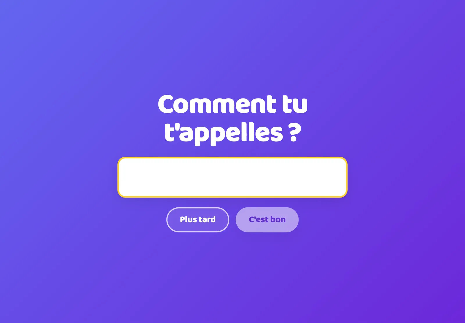 L’écran d’un élève demande : Comment tu t’appelles ?