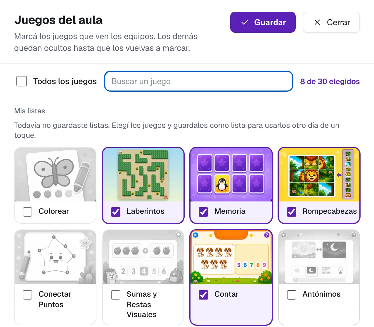 Los juegos elegidos para el aula, en el panel