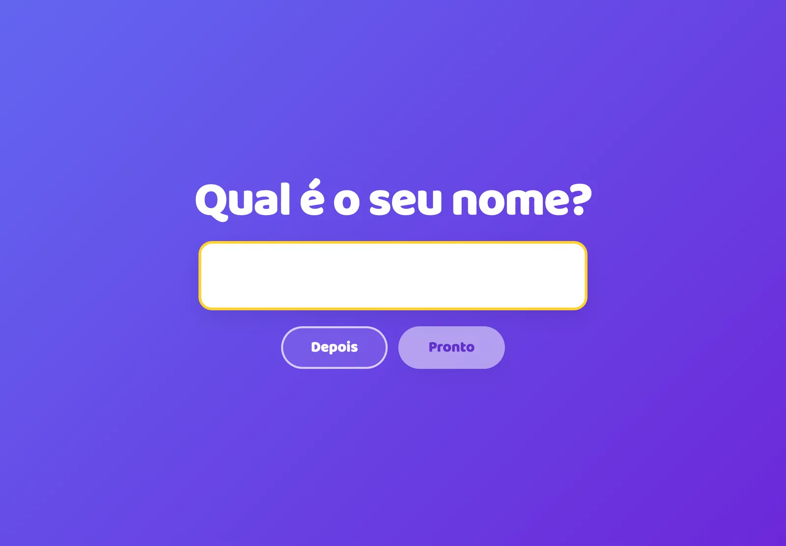 A tela de uma criança pergunta: Qual é o seu nome?
